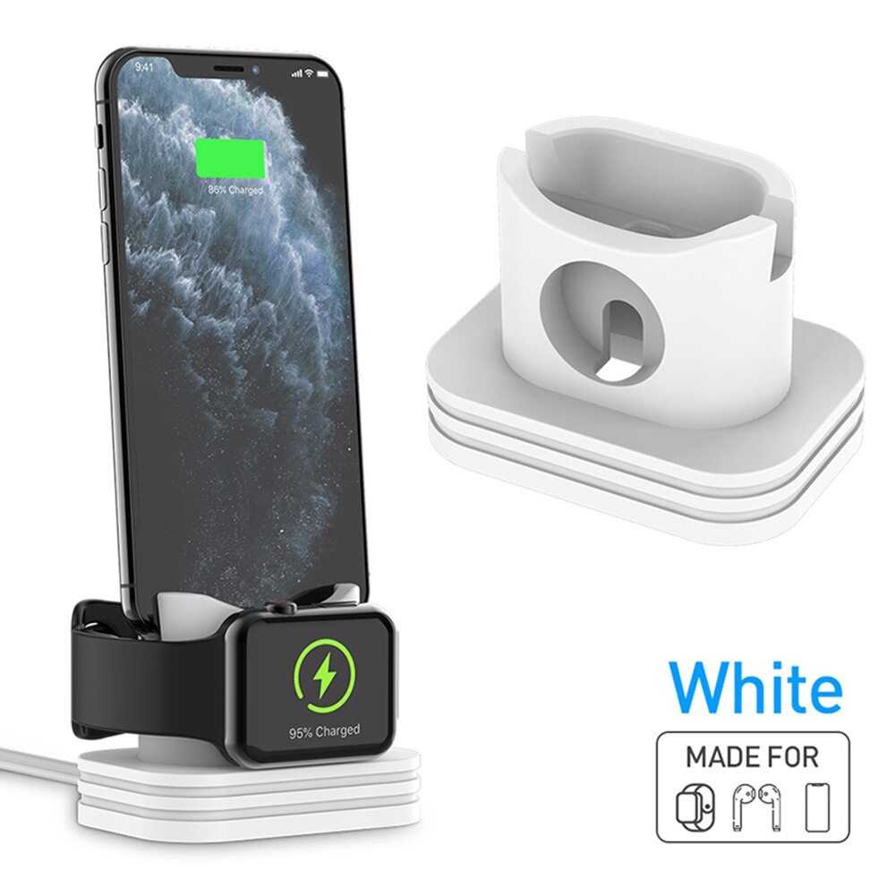 2 In 1 Charging Dock Station Charger For IWatch Soft Silicone Desk Charging Base Anti-Fall Stand Holder For AirPods Case Charger