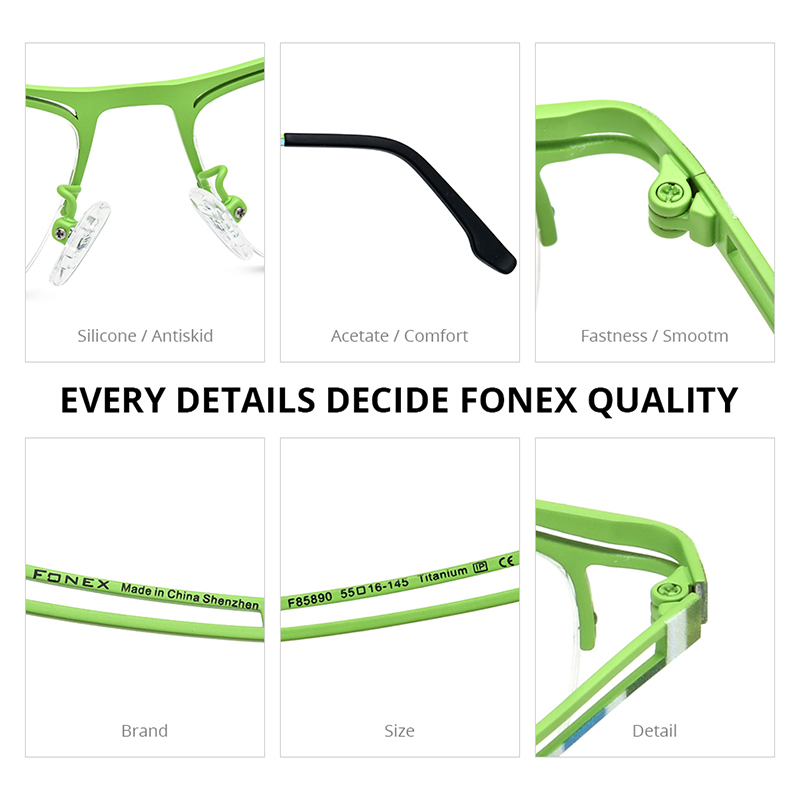 FONEX Titanium Brilmontuur Mannen 2025, Nieuw Merkontwerp Semi-Randloze Vierkante Brillen Halve Rand Japanse Ultralight Brillen 85890