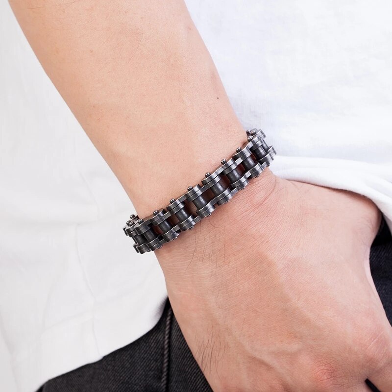 Vintage Armbänder Männer Edelstahl Motorrad Kette Biker Zubehör Schwarz Einfache schnalle Armband Charme Männlichen Schmuck