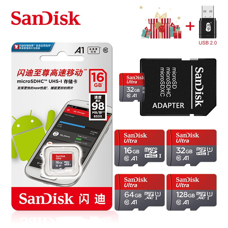 Sandisk Ultra mikro SD 128 GB 32GB 64GB 256GB 16GB karta Micro SD SD/TF karta pamięci Flash 32 64 128 gb microSD na telefon