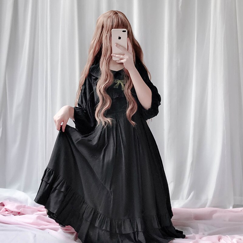 JSK Japan Style Lolita doll collar dress Vintage babydoll dress bishop sleeve Juicy pleated dress