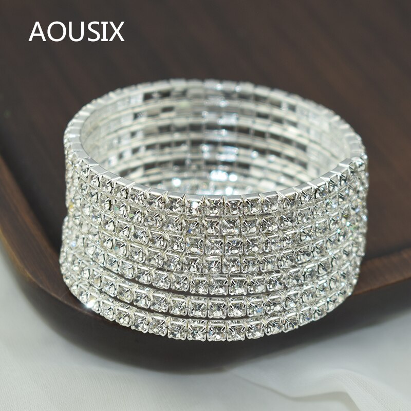 Braccialetto di cristallo classico di lusso con strass pieno bracciale tondo da ragazza bracciale in cristallo bracciale da sposa multistrato