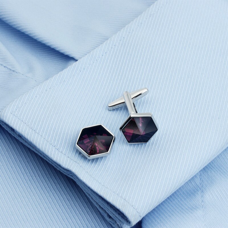 HAWSON Indigo Button Cover Cufflinks and Studs for Men Hexagon Shape Men Shirt Buttons Tuxedo for Business Wedding Ceremony