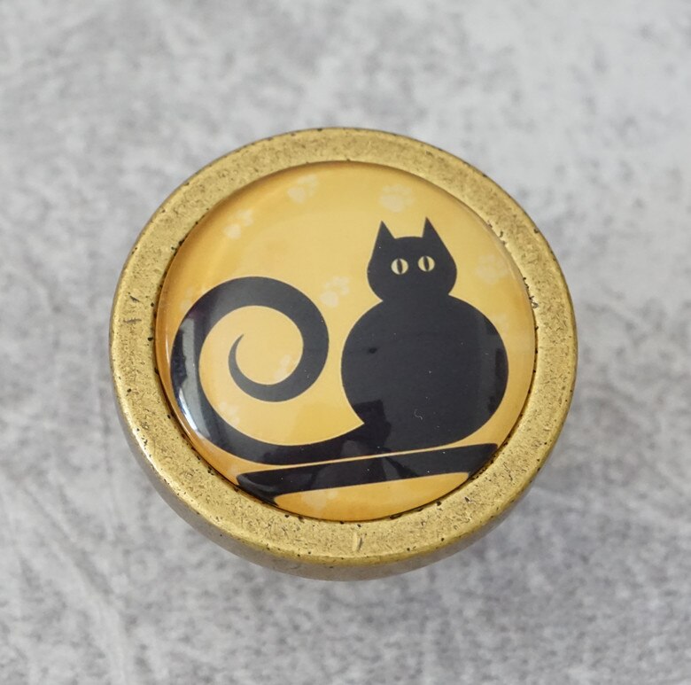 Gato preto bonito puxadores gaveta do vintage puxa puxadores crianças puxadores feitos à mão animal armário puxa puxadores de armário de cozinha ferragens