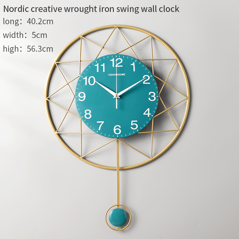 Modern Metal Iron Wall Hanging Clock Living Room Corridor Hotel Home Decoration Crafts WALL CLOCK: green