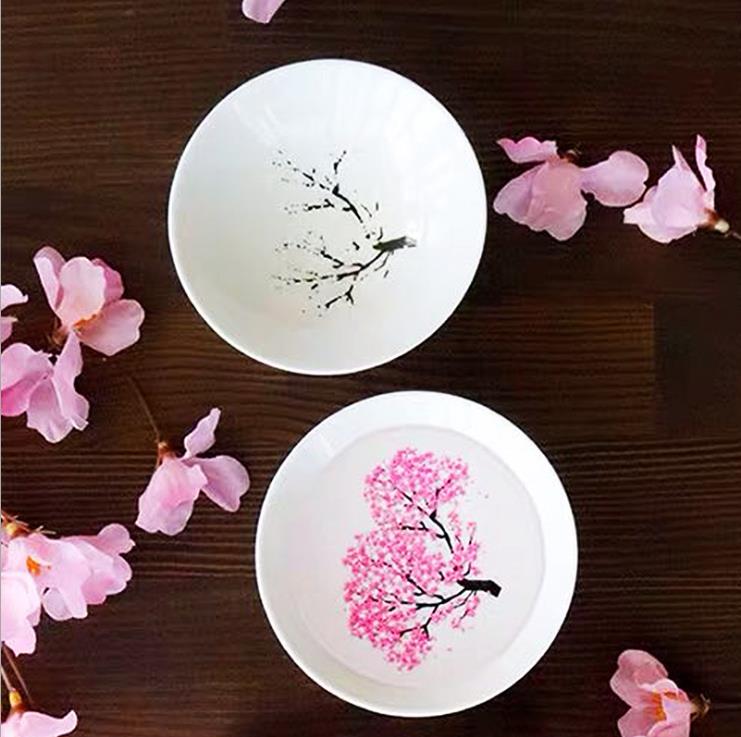Japanese Magic Sakura Cup Cold Temperature Color Changing Flower display Sake Cup Ceramic Kung fu Tea Cup Tea Bowl