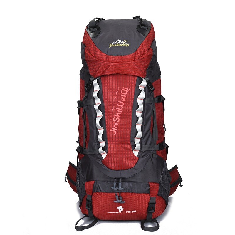 Camping hiking bag Outdoor Climbing Backpacks Waterproof Nylon Travel Sport Mountaineering Bags Zipper Hiking Backpack 80L: Red