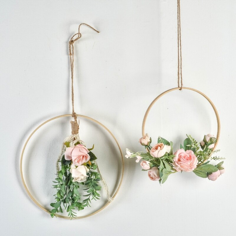 Ścienny bambusowy wieniec nie znikną girlanda sztuczny kwiat wiszący pierścień dekoracyjne rekwizyty salon ślubny wystrój domu #