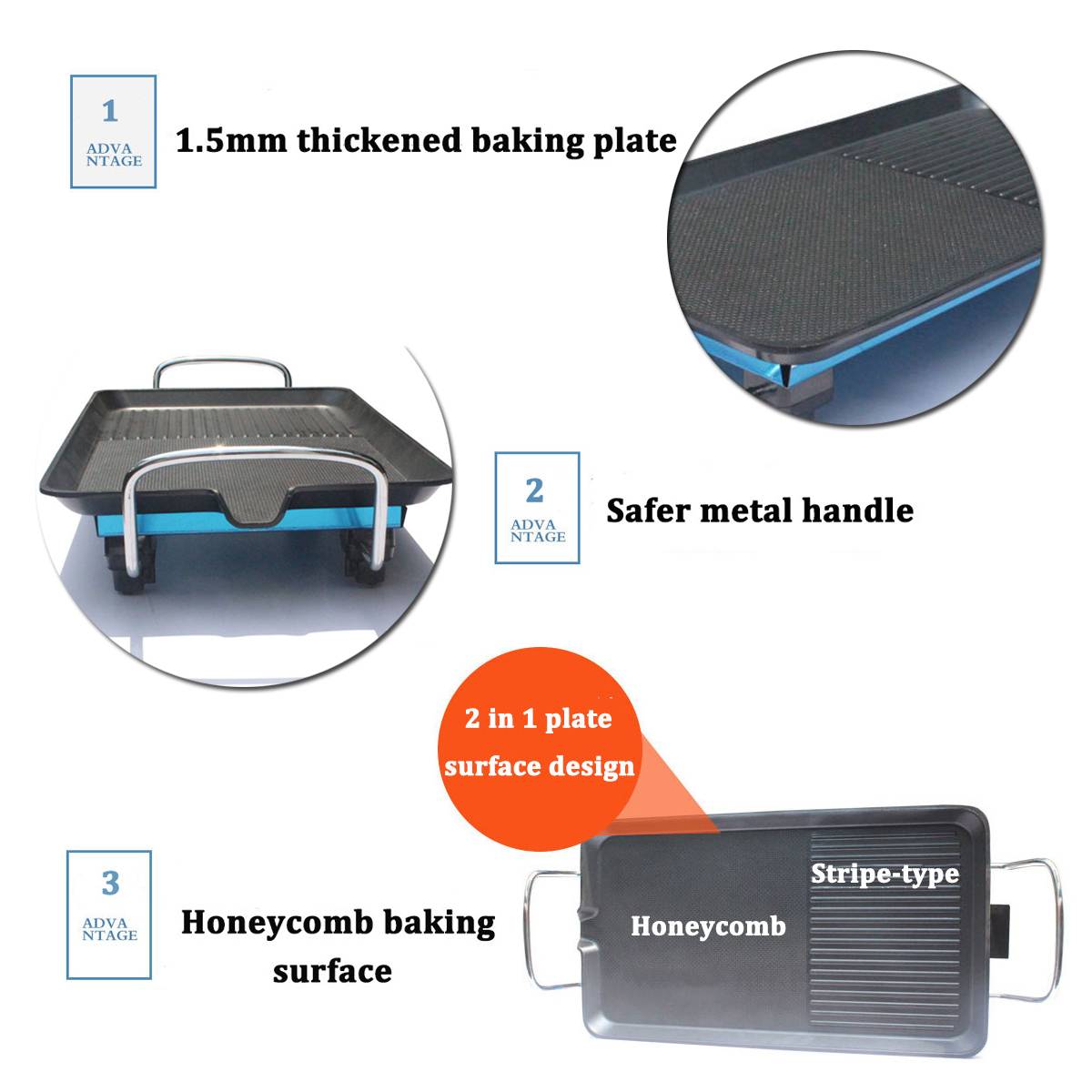 Parrilla eléctrica antiadherente de 1500W para barbacoa, máquina de barbacoa sin humo, parrilla eléctrica ajustable de 5 niveles para el hogar, utensilios de cocina para hornos
