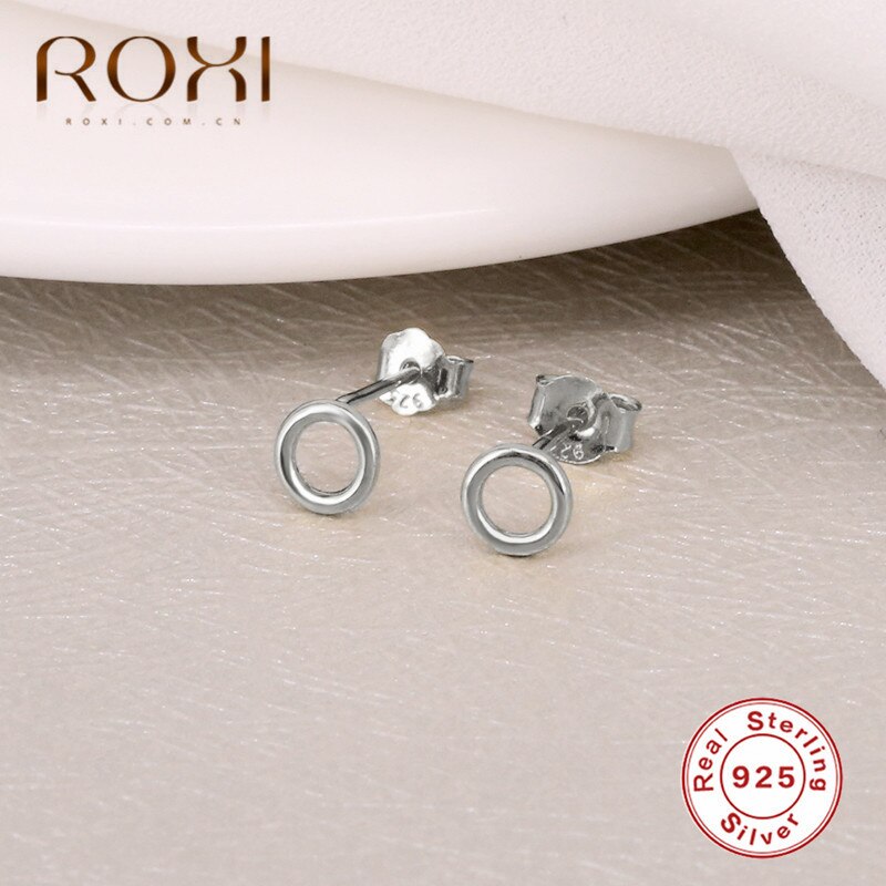 ROXI, joyería minimalista de , pendientes de tuerca de círculo redondo Punk geométrico para mujer, pendientes pequeños huecos de Plata de Ley 925