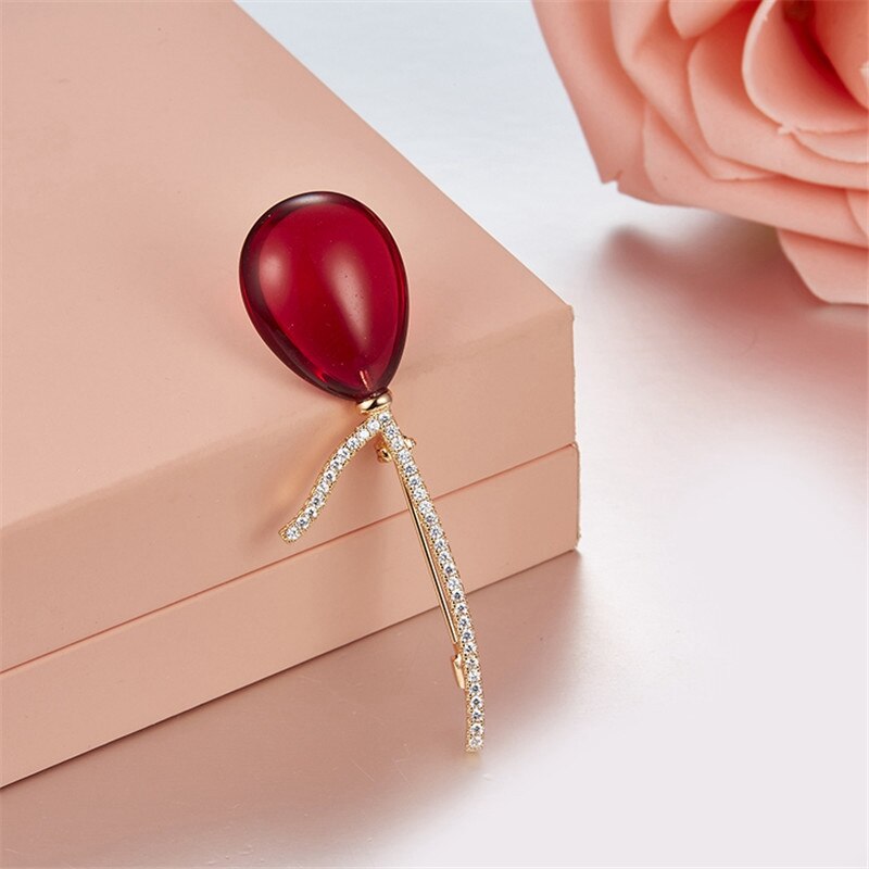 925 Sterling Zilveren Kubieke Zirkoon Rode Ballon Broche Voor Dame Gouden Broche Pin Elegante Vrouwen Bruiloft Broche Sieraden