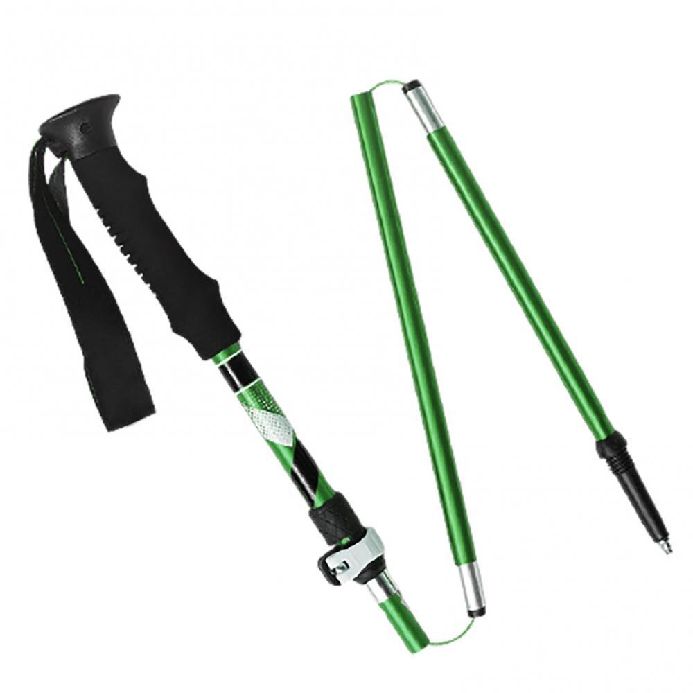 Ultra-light Aluminum Alloy Folding Hiking Trekking 5 Section Walking Stick Telescopic Outdoor Hiking Mountain Climbing Sticks: Green