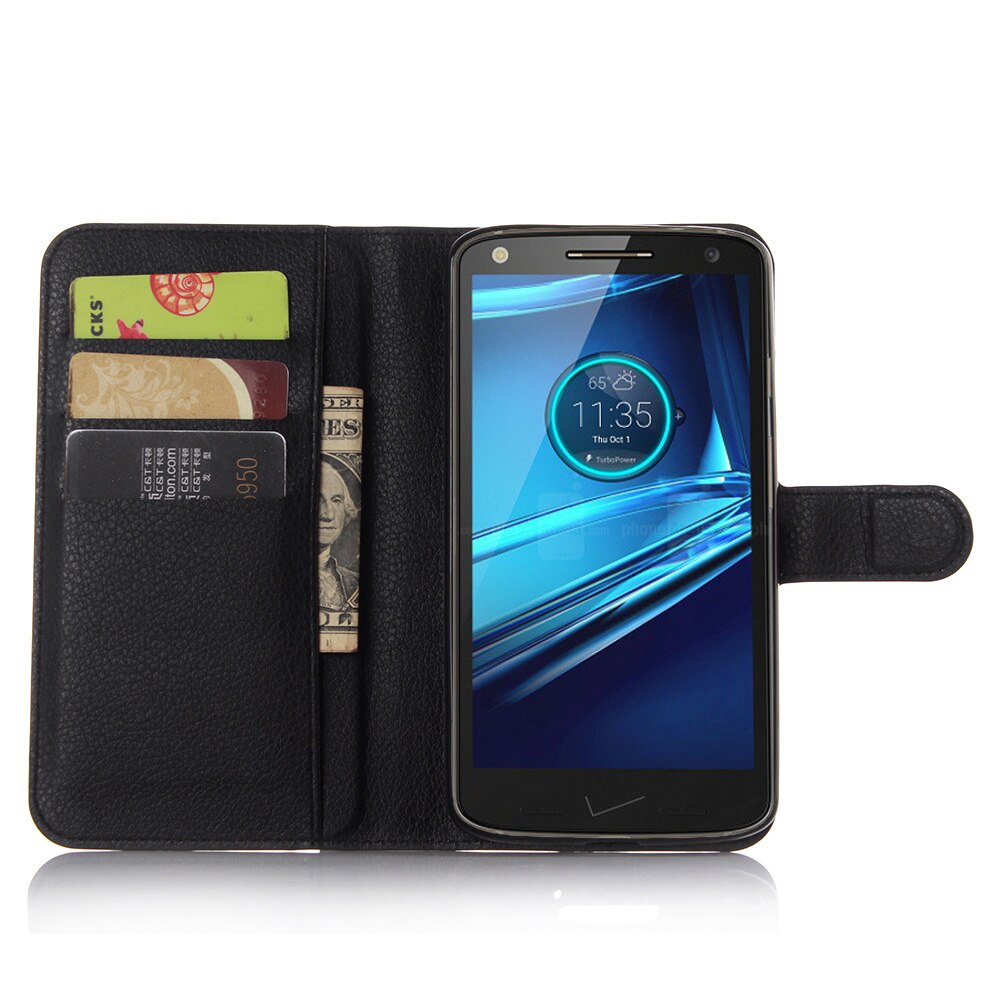 Funda para Motorola Droid Turbo 2 Cyboris para Moto X Force XT1585 XT1581 Flip Lichee Funda de cuero PU con tarjeta ranura para los titulares