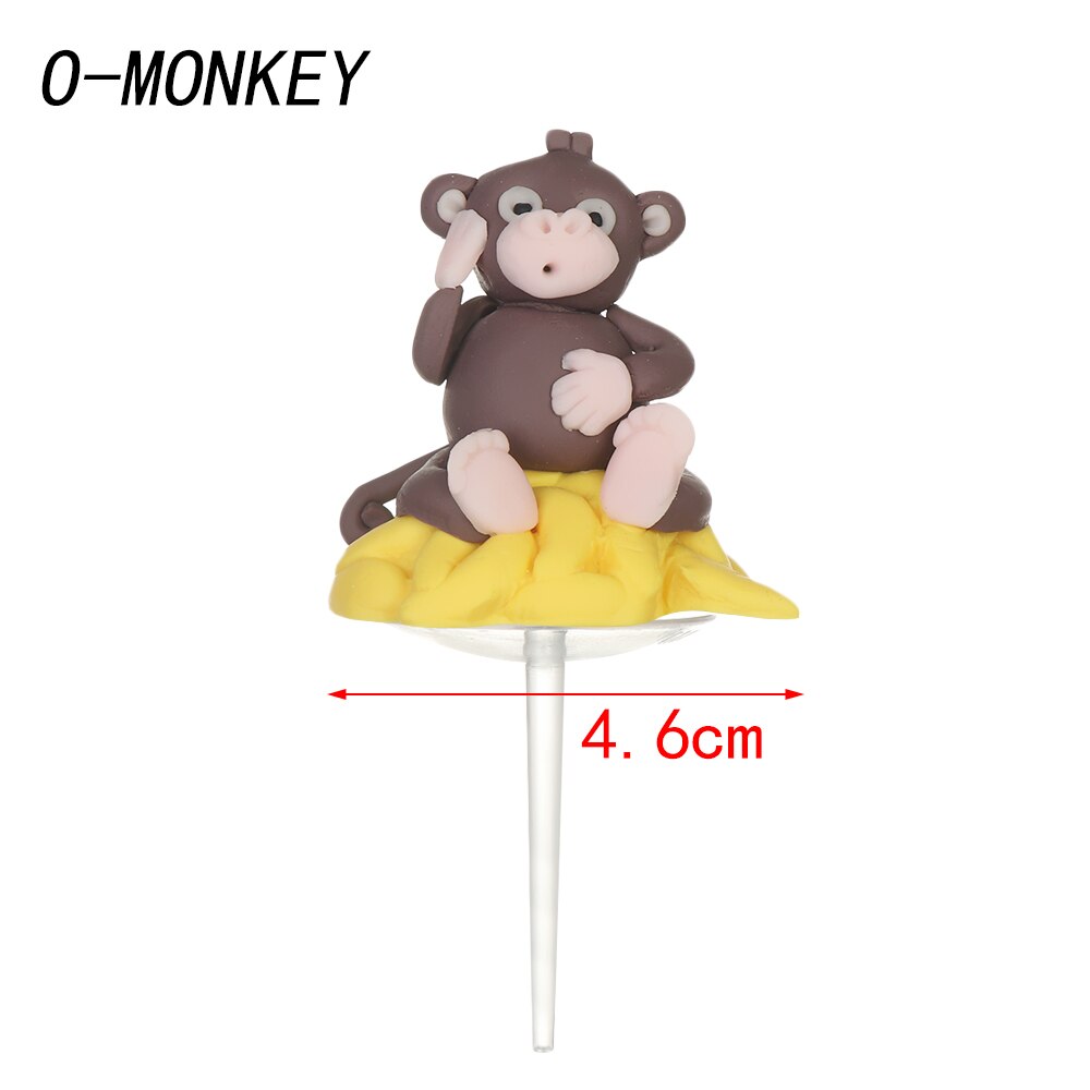 Garniture à gâteau en forme d'animaux | Couleur multicolore, poterie douce, dessin animé, plantes forestières, Safari Jungle, fête d'anniversaire, faveurs décoratives, 1 pièce: O-Monkey