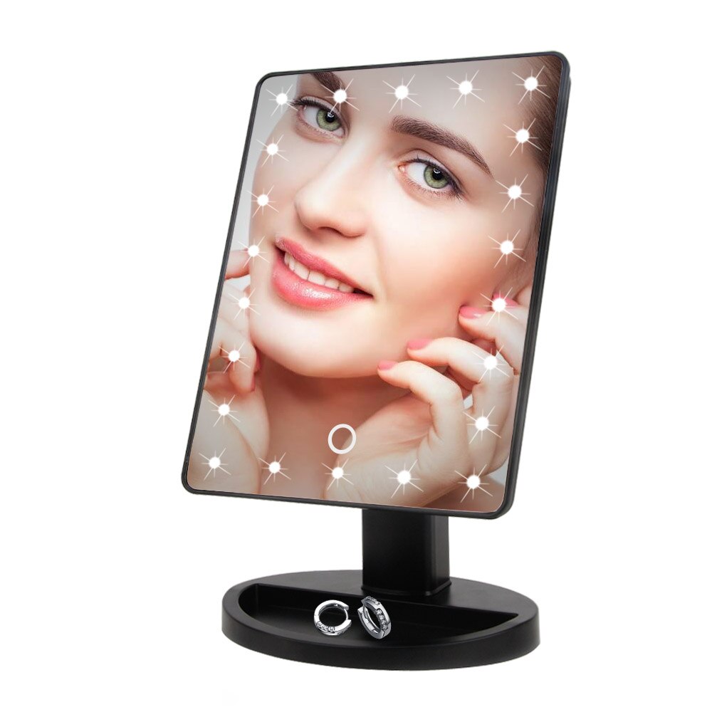 22 LED Lights Touch Screen Adjustable 180 Degree Rotation Makeup Mirror 1X 10X Magnifying Mirrors Vanity 16 Lights Table Mirror: 22 Led Black