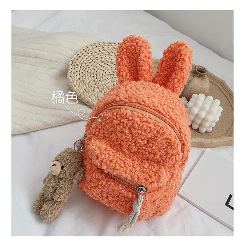 Kids Peuter Pluche Rugzak Leuke Bunny Oor Kleuterschool Schooltas Winter Warm Fleece Dagrugzak Outdoor Reistas Voor Jongens Meisjes: Oranje