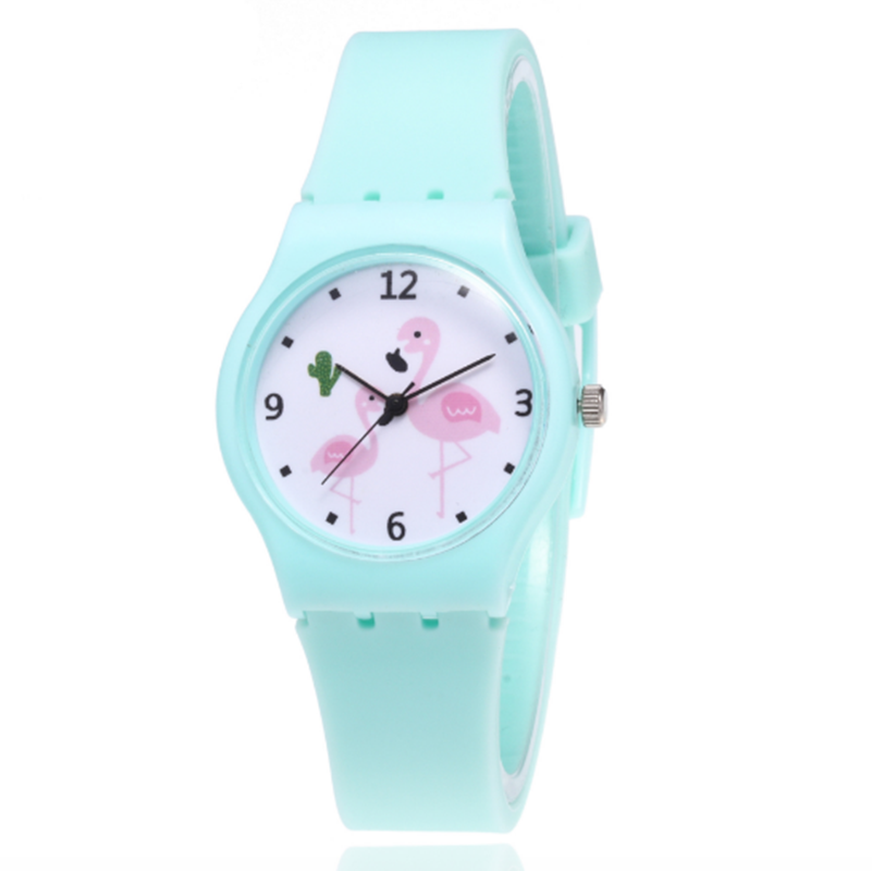 Montre en Silicone pour filles, montre-bracelet à Quartz, motif flamant rose, de dessin animé, tendance,