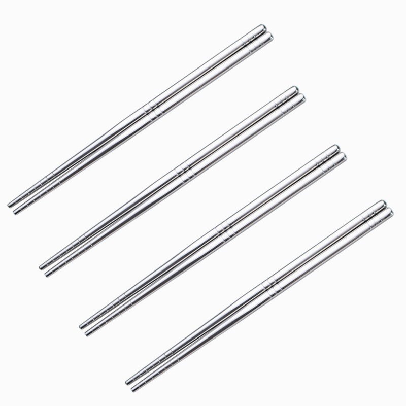 Chinese Metalen Eetstokjes 304 Roestvrij Staal Eetstokjes Draagbare Reizen Chop Stick Herbruikbare Voedsel Sticks Voor Sushi Hashi: 4 Pairs