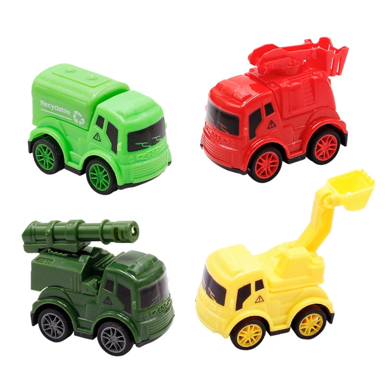 4 Pieces Baby Toy Cars Simulation Engineering Wind up Cars Toy Kids Pull-Back Vehicle Set for Toddlers Birthday Presents