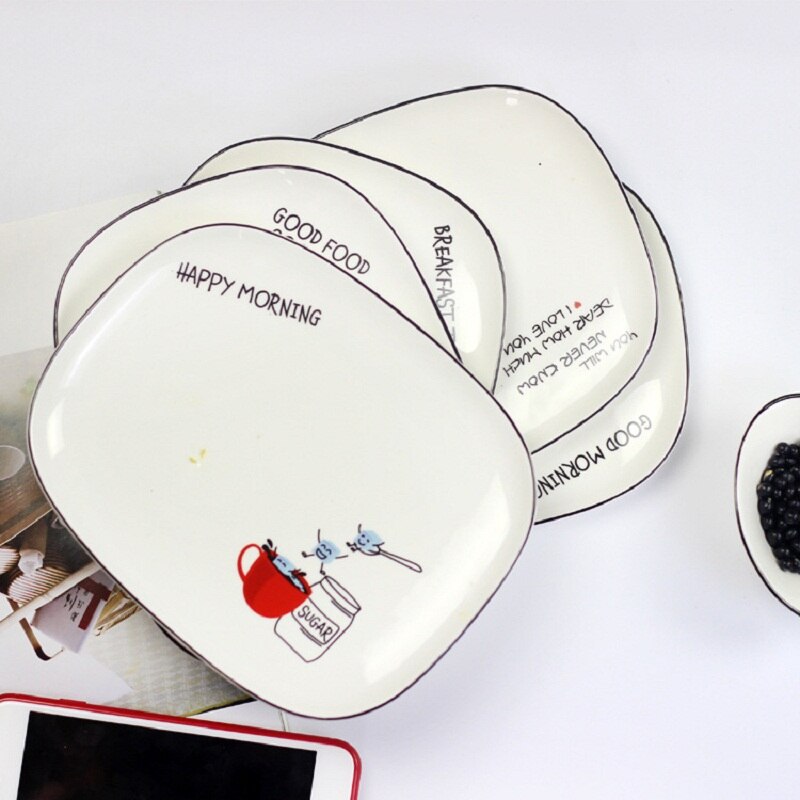 Rectangular Ceramic Dish tableware Fruit Salad Cake Dessert Plate Cartoon Breakfast Plates Kitchen Decoration Dinnerware
