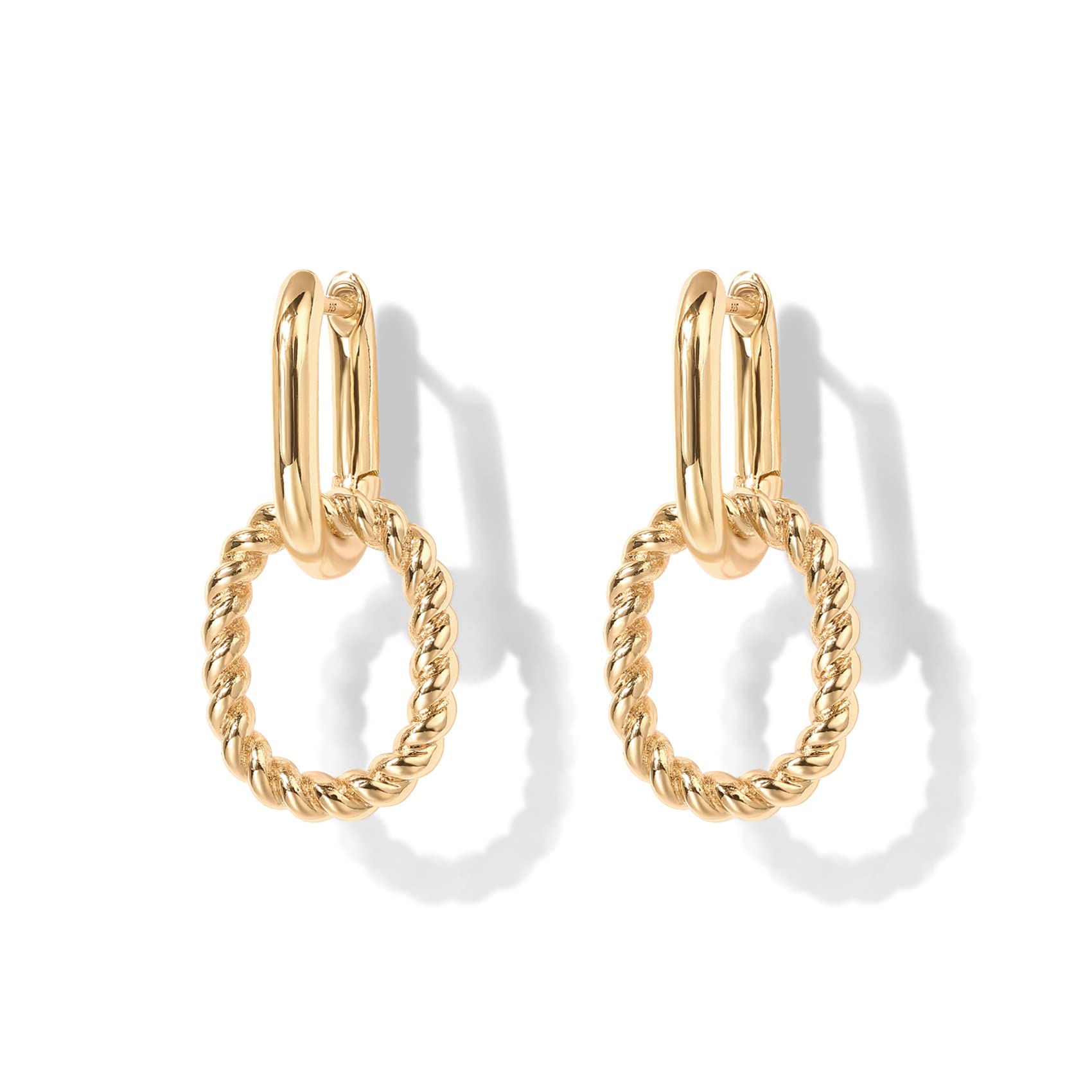 Shevalues 14K Guld Hængeøreringe - Paperclip Lænke - Lås Låsning - Klassisk Design