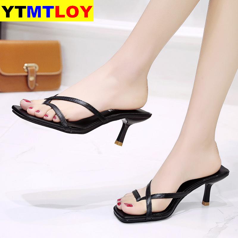 Sommer Frauen Sandalen Schmale Band Jahrgang Kappe hoch Fersen Schnalle Ferse Schuhe lässig Gladiator offen Rom Gelb