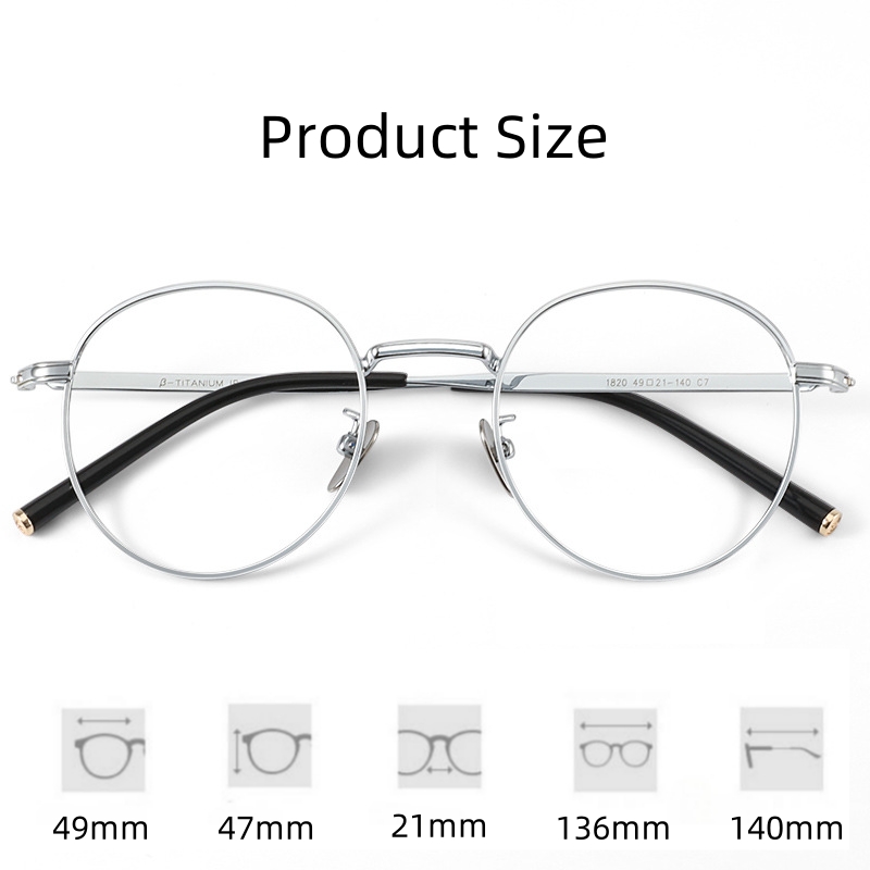 Gafas de FIRADA, gafas redondas Retro de titanio puro, gafas graduadas ópticas cómodas, montura para hombres y mujeres 1820-C