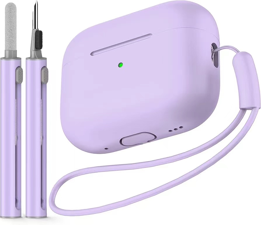 AirPods Pro Case Cover with Cleaner Kit,Soft Silicone Protective Case for Apple AirPod Pro 2nd/1st Generation Case for Women Men: PURPLE