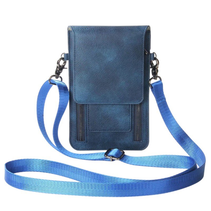 Nowe skórzane podwójny zamek błyskawiczny wielofunkcyjny mobilny etui na telefon, karty uchwyt torba na pasku typu Crossbody