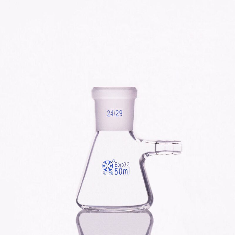 Filtering flask with side tubulature,Capacity 50ml,Ground mouth 24/29,Triangle flask with tubules,Filter Erlenmeyer bottle