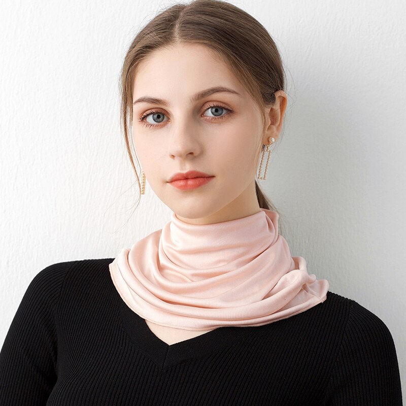 100% Nature Silk Ring Scarf Women Sun Protection Headscarf Neck Collar Outdoor Scarvers Real Silk Solid Neckscarves: Nude