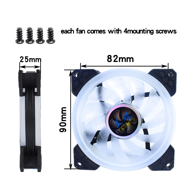 Ventilador de carcasa de ordenador, Enfriador de PC silencioso, RGB, LED, PWM, 4 pines, 9CM/12CM, 90MM / 120MM