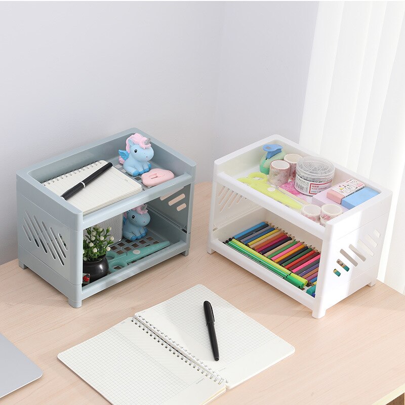 Bureaublad dubbele laag plastic opberghouder cosmetische doos keuken badkamer bureau plank organizer kantoorbenodigdheden schrijfwaren