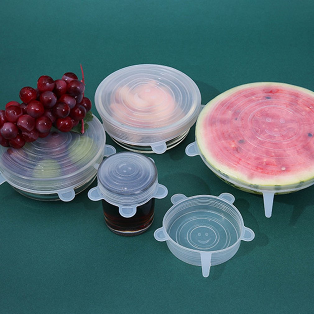 Herbruikbare siliconen verpakking voor voedsel met 6 verschillende maten, houdt voedsel vers, afgesloten keukengereedschap, siliconen rekbare deksels