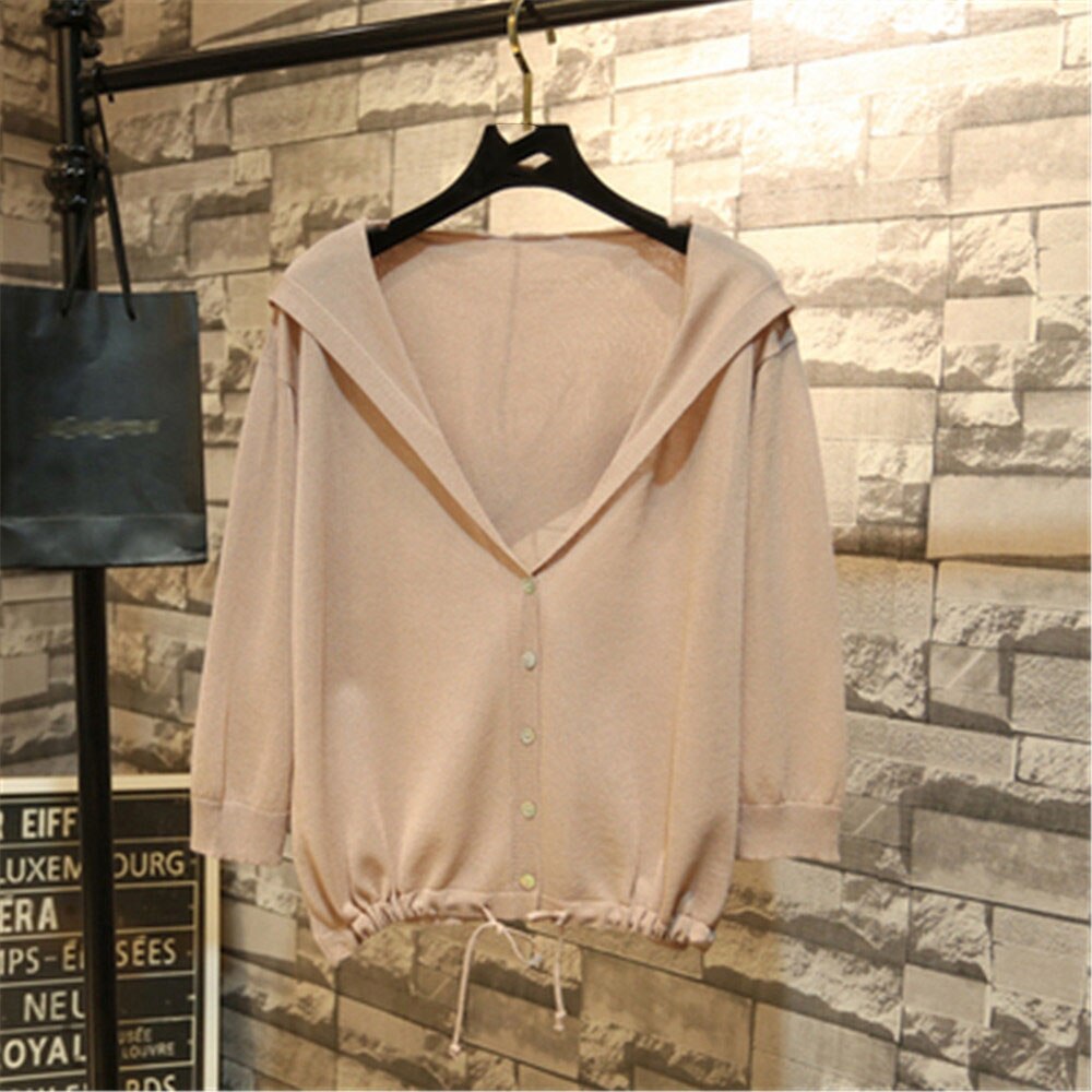 Cardigan com capuz fino, feminino, primavera/verão, laço, decote em v, design curto, solto, capa, outerwear