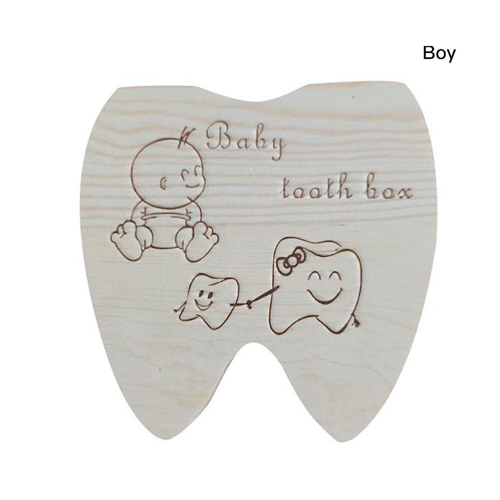 English Wooden Baby Tooth Box Organizer Milk Teeth Storage Umbilical Lanugo Save Collect Baby Souvenirs: boy