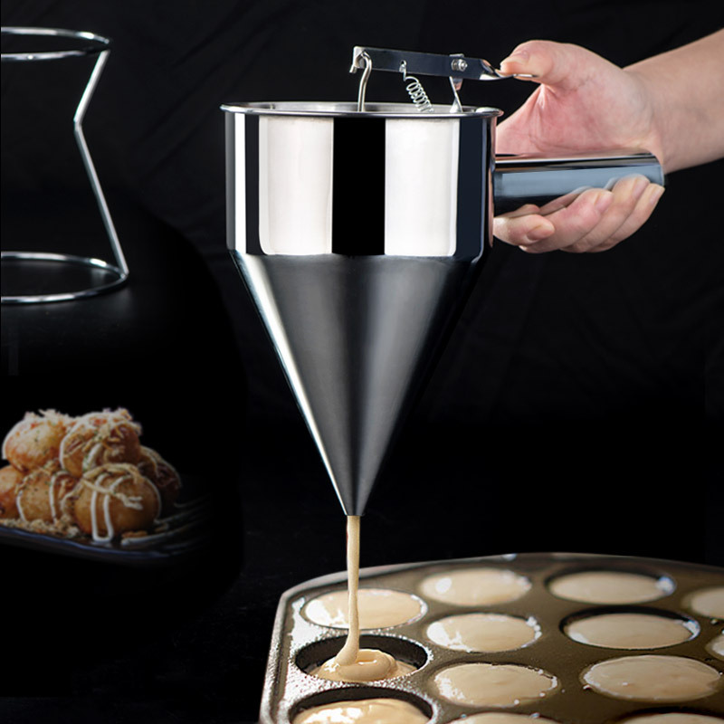 Dispensador de masa de acero con estante, embudo para masa, dispensador para hornear magdalenas, herramientas de cocina