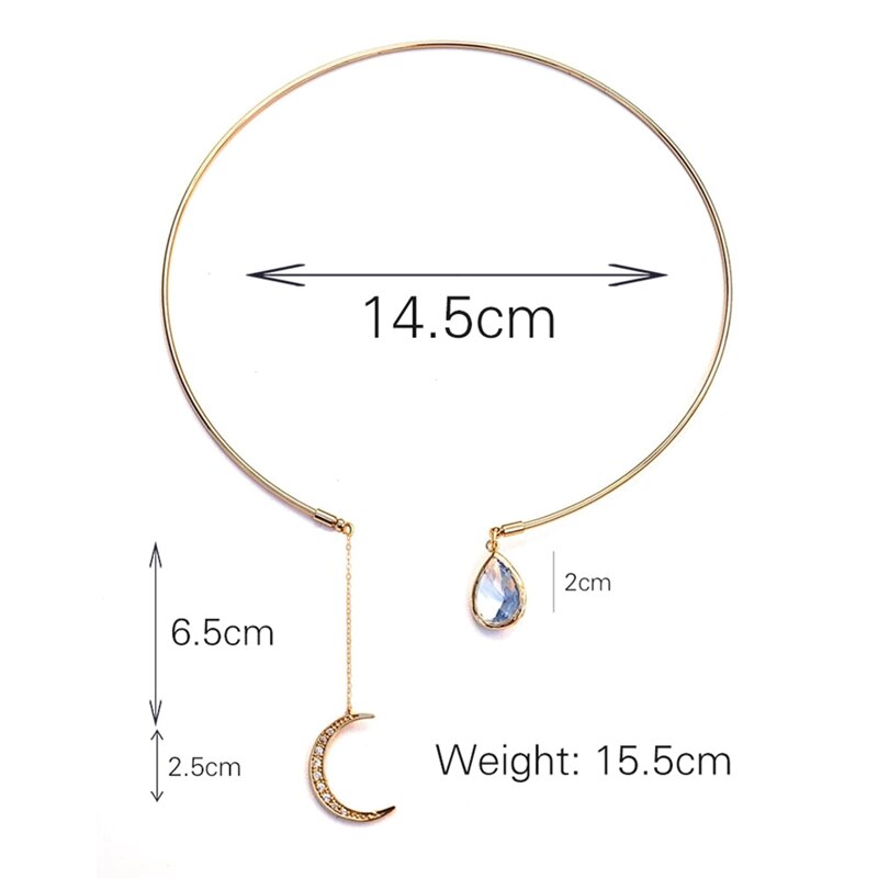 Moon Pendant Open Choker Necklace For Ladies Crystal Cuff Collar Necklace Statement Party Jewelry