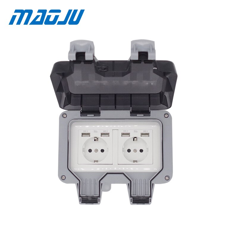 Prise électrique USB Type 2, 13A/16A, pour l'extérieur, boîtier de sortie étanche, européen, britannique et russe: European USB