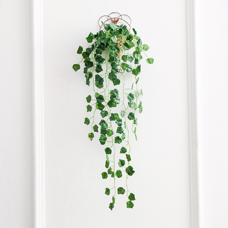 Balkon loft indretning grøn radise plante drue vedbend blad kunstig blomst væg hængende rattan vin krans diy dekoration krans