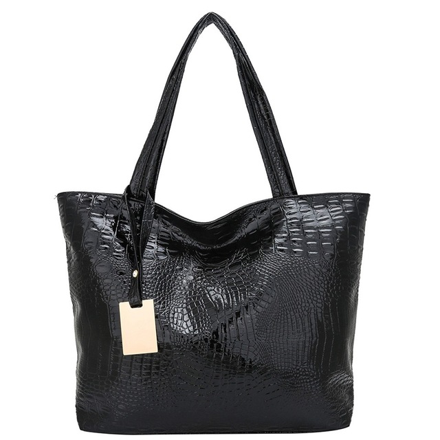 Women's bag soft PU leather crocodile pattern ladies handbag luxury ladies large capacity shoulder bag main: black-1