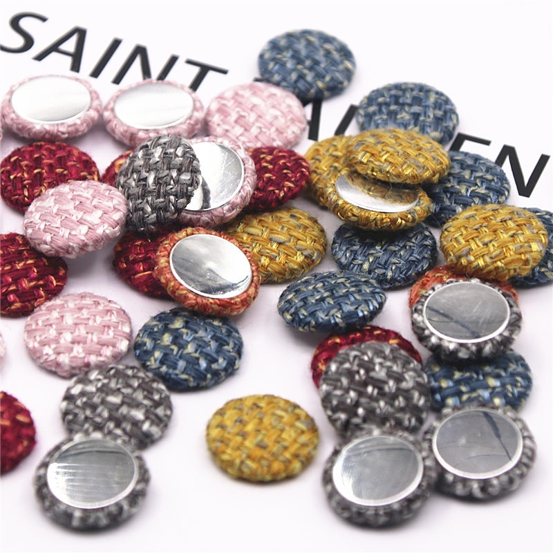 30 stk 18mm tweed plaid stof betrukket flere farver runde flackback knapper hjem have håndværk cabochon scrapbog