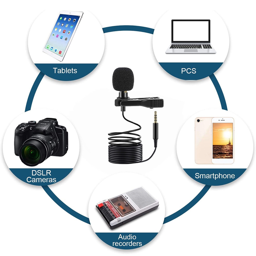 3.5mm Jack Lavalier Microphone TRRS to TRS Adapter Lapel Tie Clip-on Mic Set Microphones USB Rechargeable Meeting