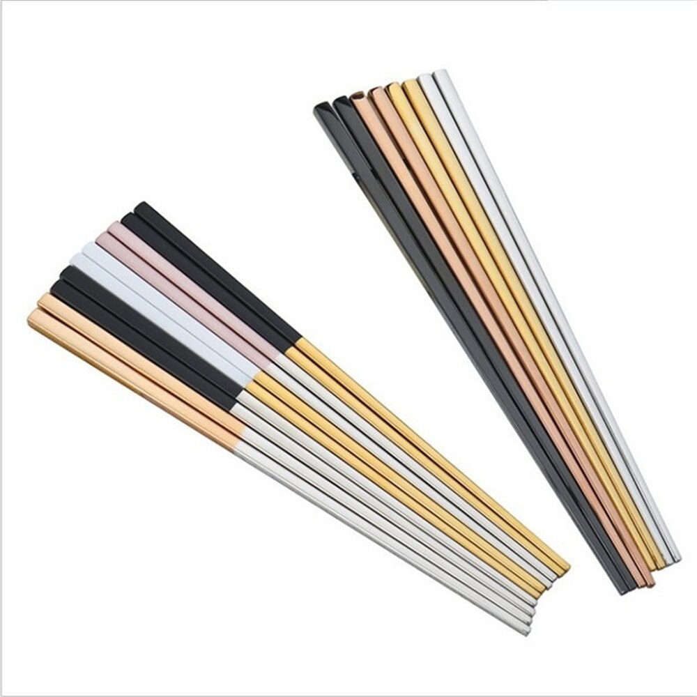 Luxury 304 Stainless Steel Square Metal Chopsticks Household Gold-Plated Chopsticks Japanese-style 1 Pair Of Japanese Chopsticks