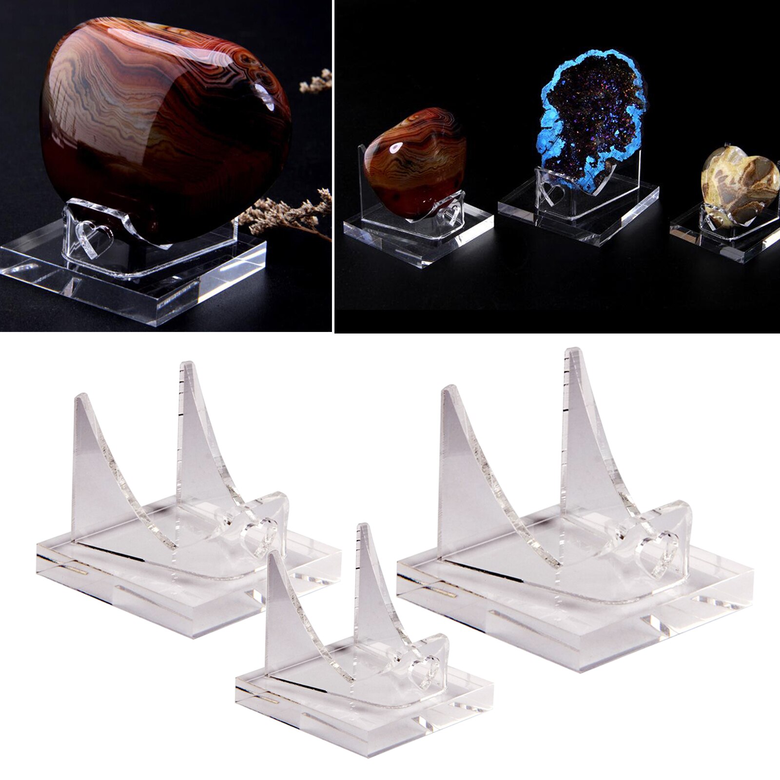 Acrylic Holder, Display Stand for Mineral Specimens Rocks Gemstone Geode Home Office Decoration