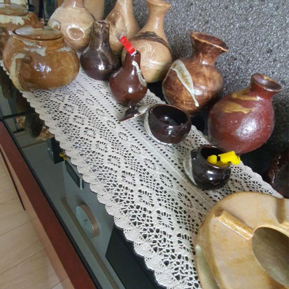 Long Lace Tablecloth Woven Table Runner Beige Crochet Romance Hollow Wedding Coffee Cover Nordic Decor Bed Runners I5p0