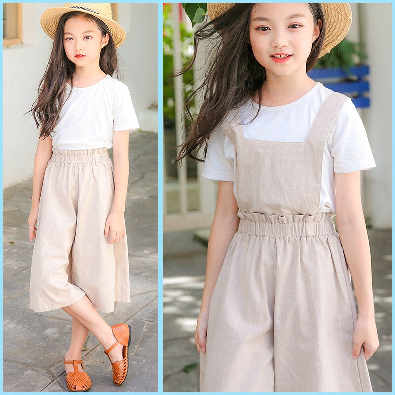 Kinderen koreaanse zomer meisjes linnen jumpsuit romper voor kinderen baby meisjes wijde pijpen broek overall jumpsuit 4 5 6 7 8 9 10 jaar 28