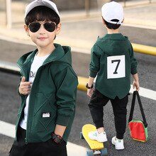 INS Boys Outdoor Jackets 4-13 year old Korean Sping and autumn jacket boys Hooded Solid color stitching pocket kids coat