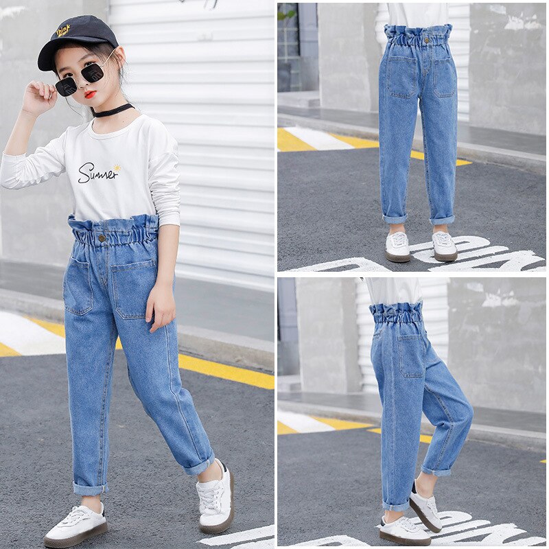 Kids/Korean Jeans For Teens/girls 12 Years Old Children's Jeans Teenage Pants High Waist Elastic Jeans Pants For Teens 9