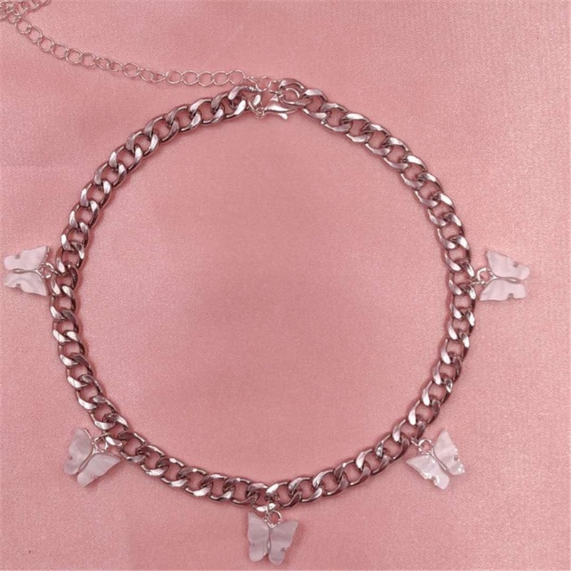 Punk Gold Silver Color Chain 5 Butterfly Choker Necklace for Women Wedding Party Statement Cute Pendant Necklaces Jewelry